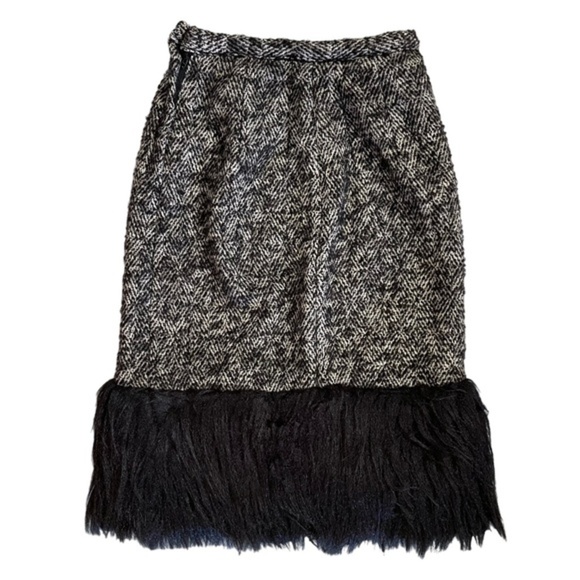 Midcentury Tweed Faux Fur-Lined Pencil Skirt - OOAK Vintage - Picture 3 of 6